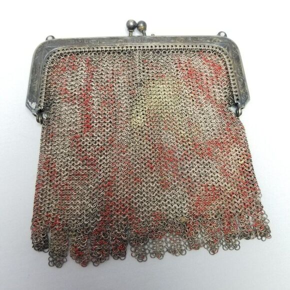 Antique Whiting and Davis Silver Tone Chain Link Mesh Metal Bag with Some Color - Picture 9 of 9